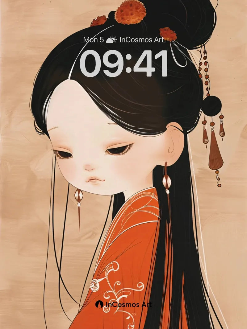 Serene Ink Portrait Wallpaper with Ancient Grace wallpaper for iPhone, iPad & Mac