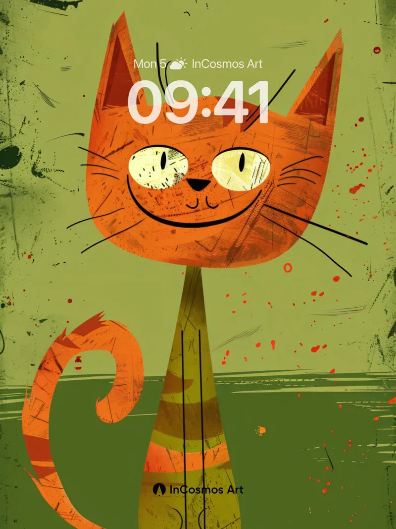 Whimsical Orange Cat Wallpaper with Grunge Texture wallpaper for iPhone, iPad & Mac
