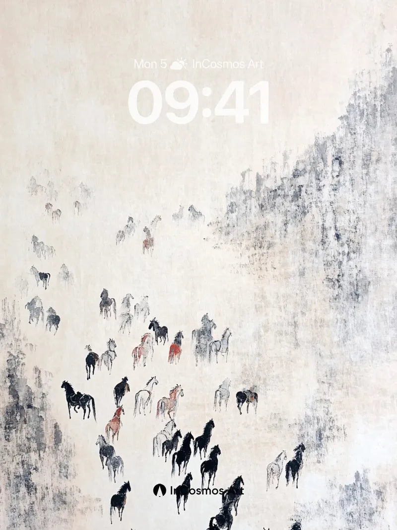 Mistbound Herd Wallpaper with Ink-Blot Mountains