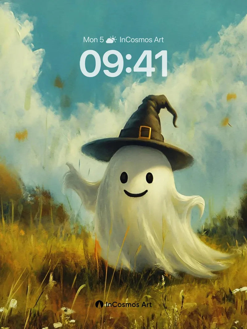 Whimsical Ghost Wallpaper with Autumn Whispers