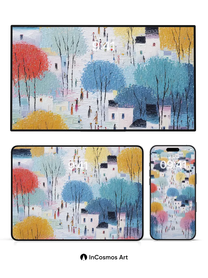 Whispering Street Wallpaper with Colorful Canopies