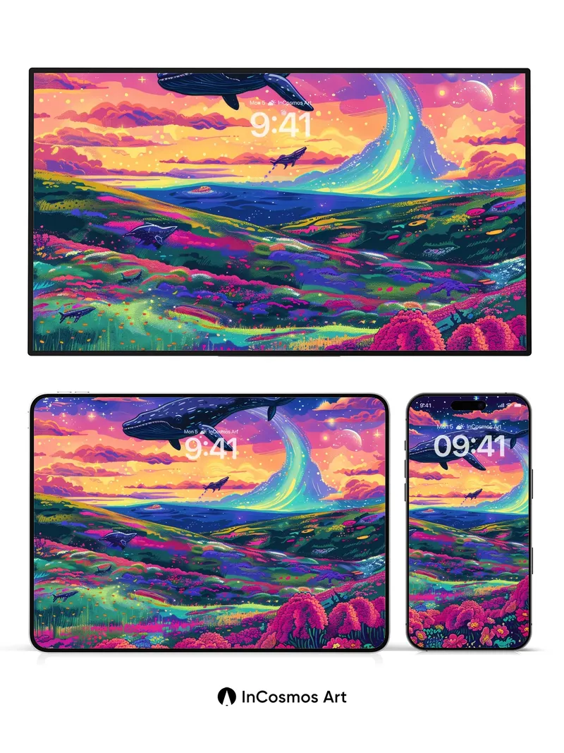 Whale Sky Mirage Wallpaper with Cosmic Bloom