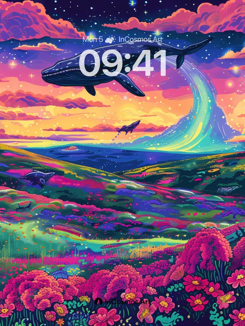 Whale Sky Mirage Wallpaper with Cosmic Bloom