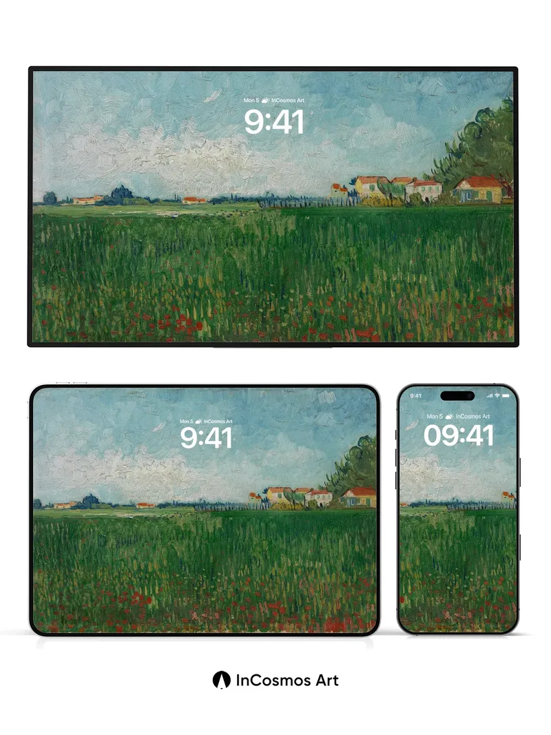 Serenity Field Wallpaper with Poppy Whispers