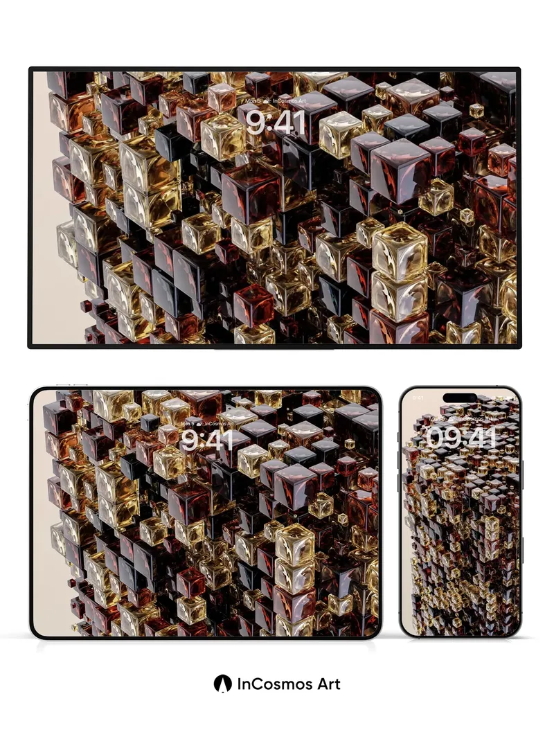 Luminous Cube Array Wallpaper with Shimmering Depth