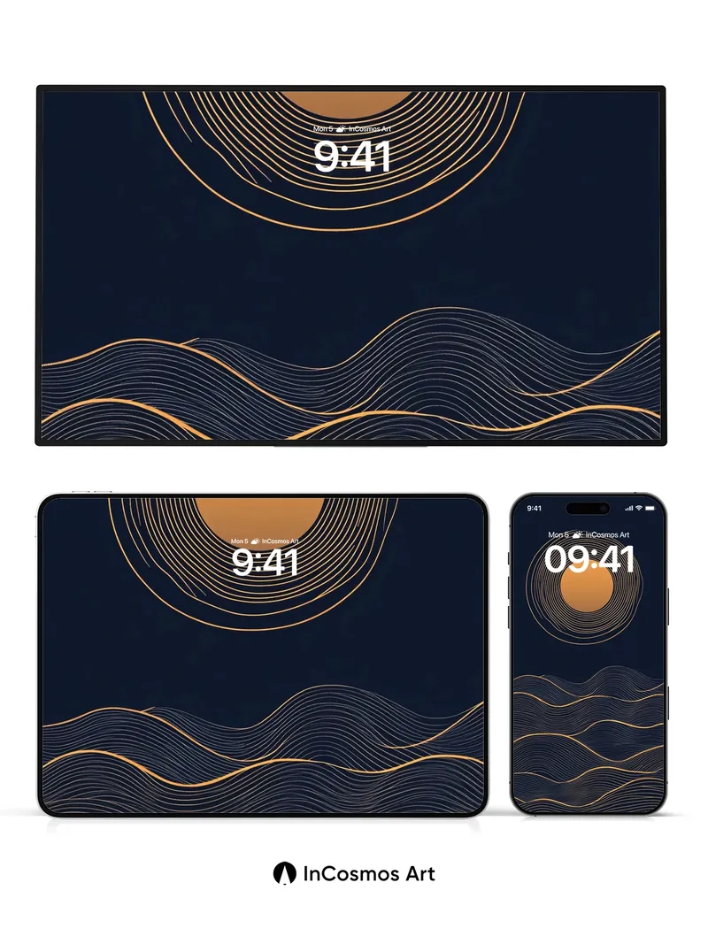 Golden Horizon Wallpaper with Woven Light