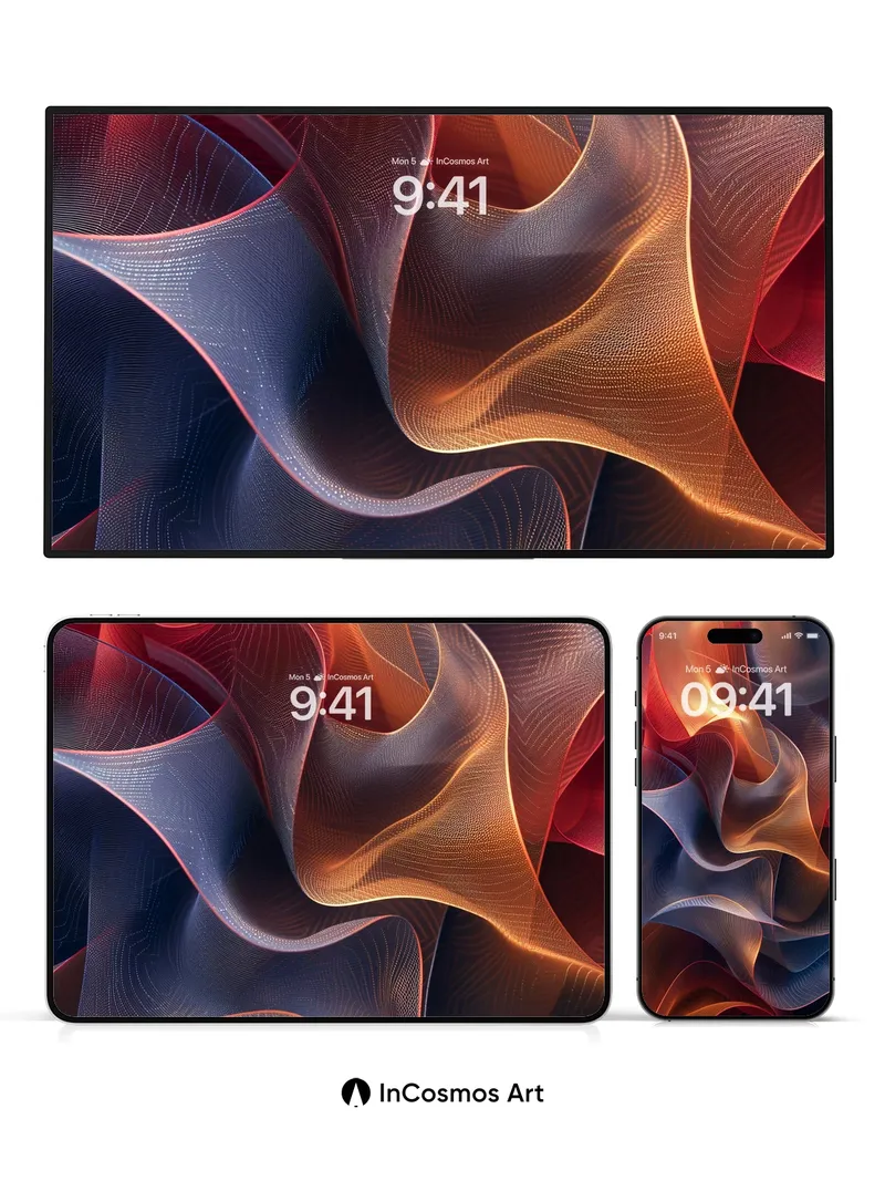 Crimson Wave Wallpaper with Luminous Threads