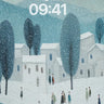 Winter Village Snowfall Wallpaper Background