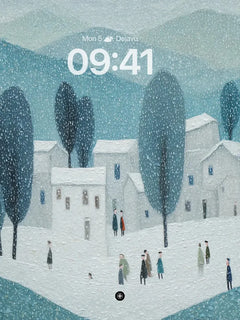 Winter Village Snowfall Wallpaper Background, iPhone Duo cover screen