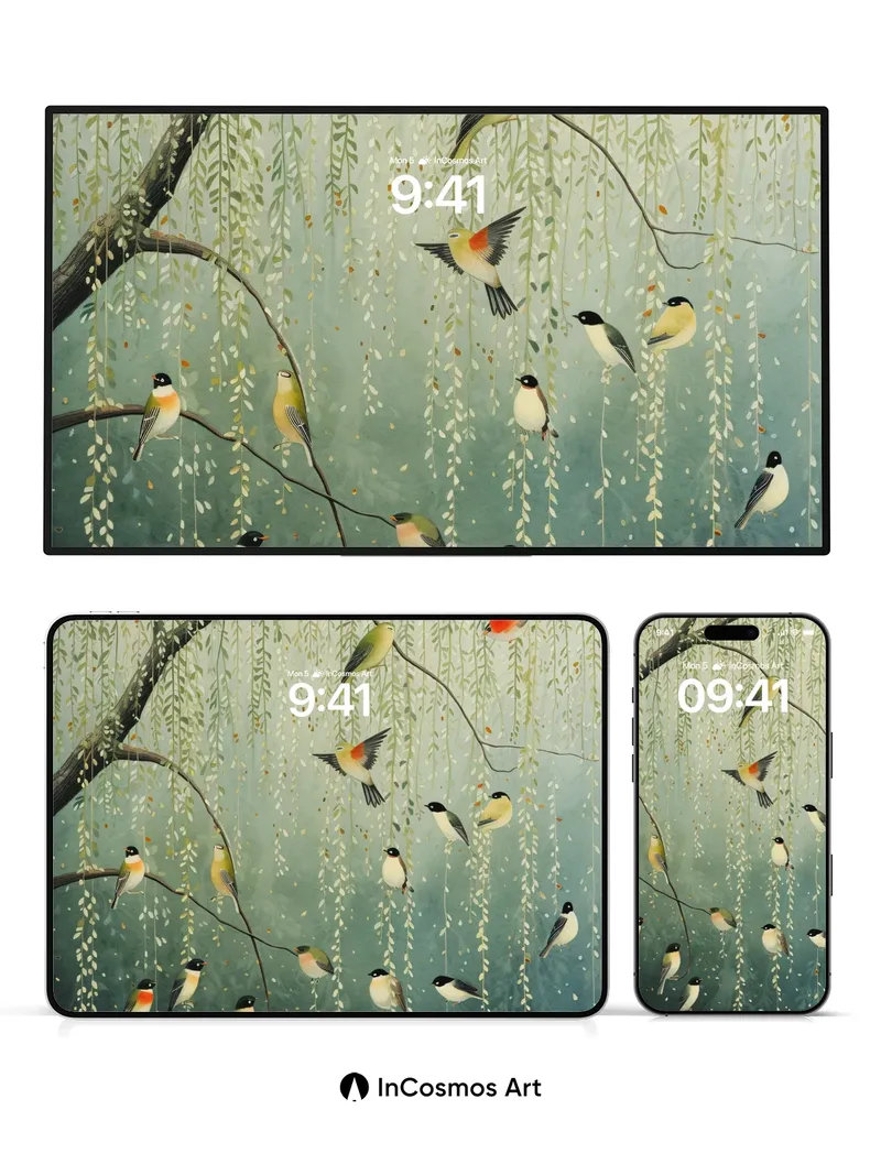 Whispering Canopy Wallpaper with Feathered Light