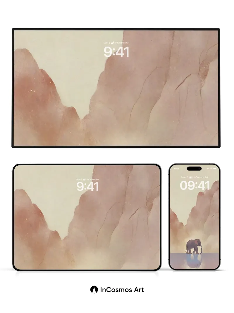 Serenity Elephant Wallpaper with Mountain Reflection