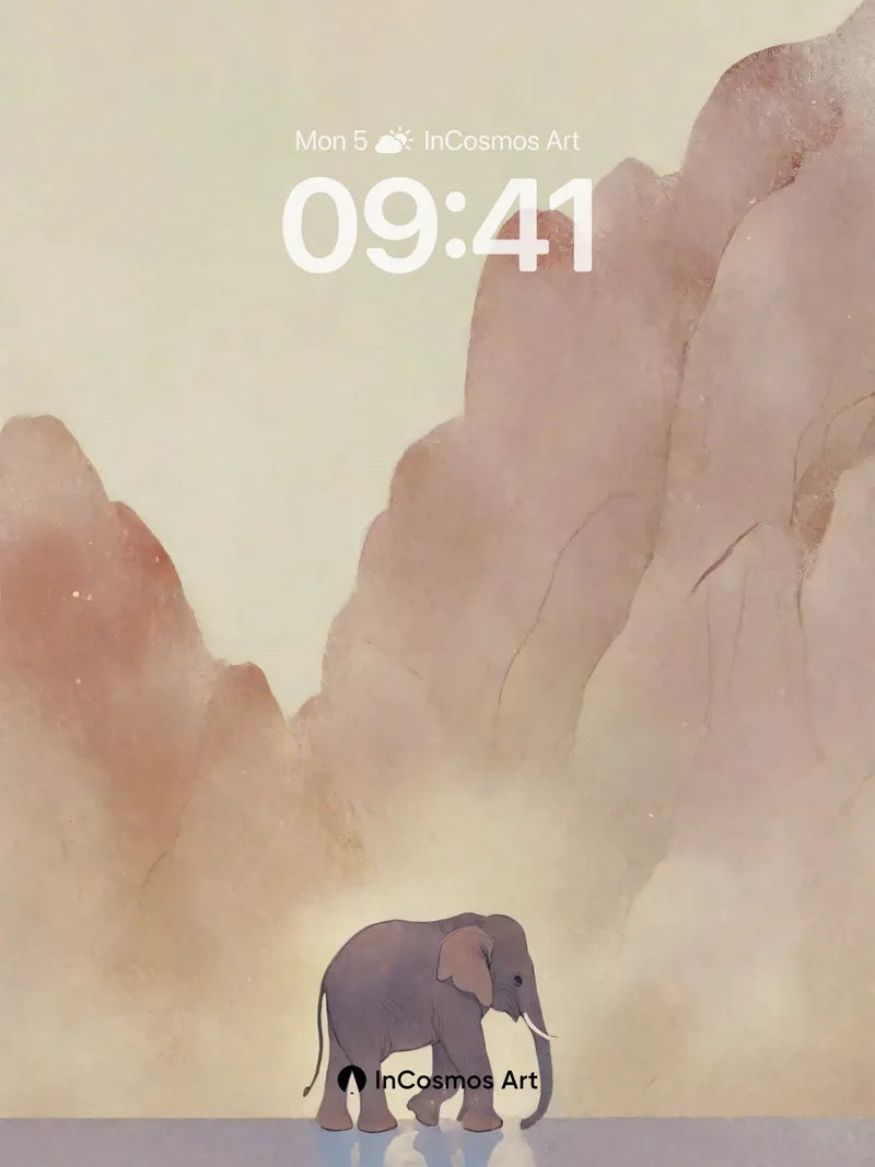 Serenity Elephant Wallpaper with Mountain Reflection