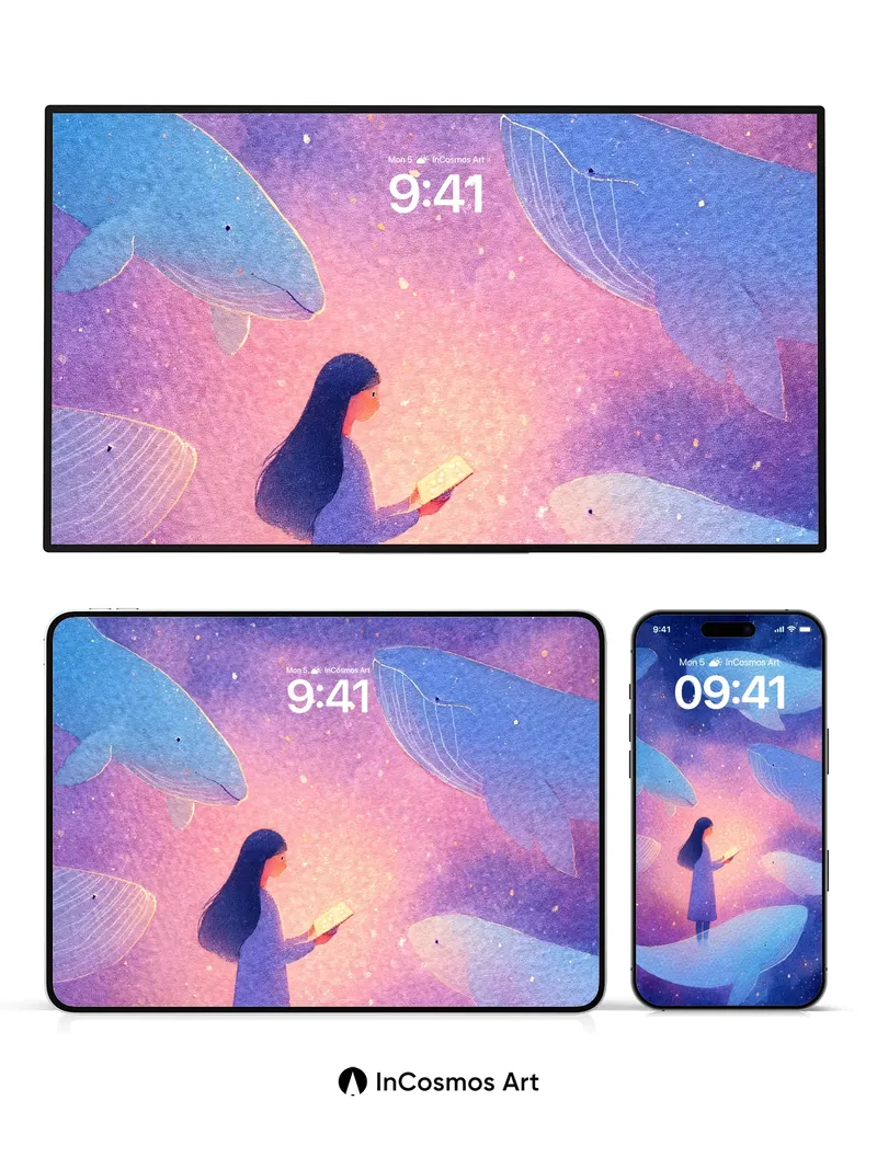 Whispering Whale Wallpaper with Starlight Trails