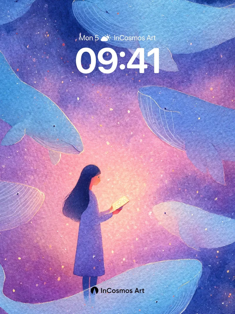 Whispering Whale Wallpaper with Starlight Trails