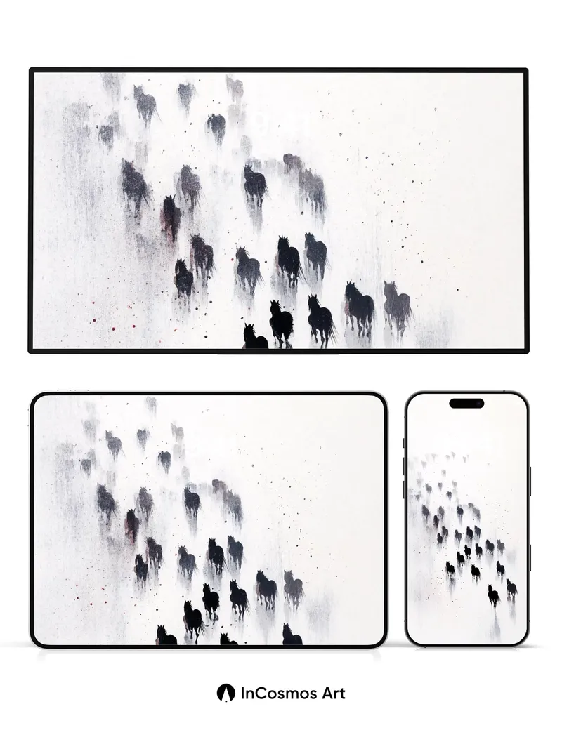 Silhouetted Herd Wallpaper in Misty Motion