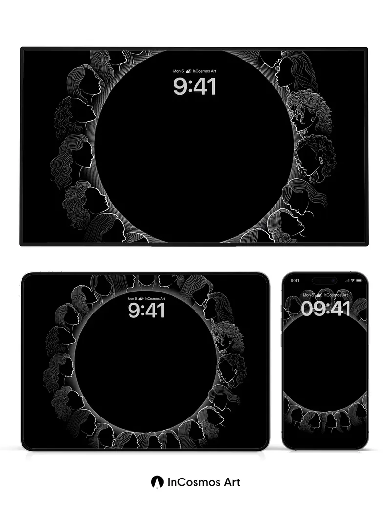 Silhouetted Echoes Wallpaper with Feminine Circles