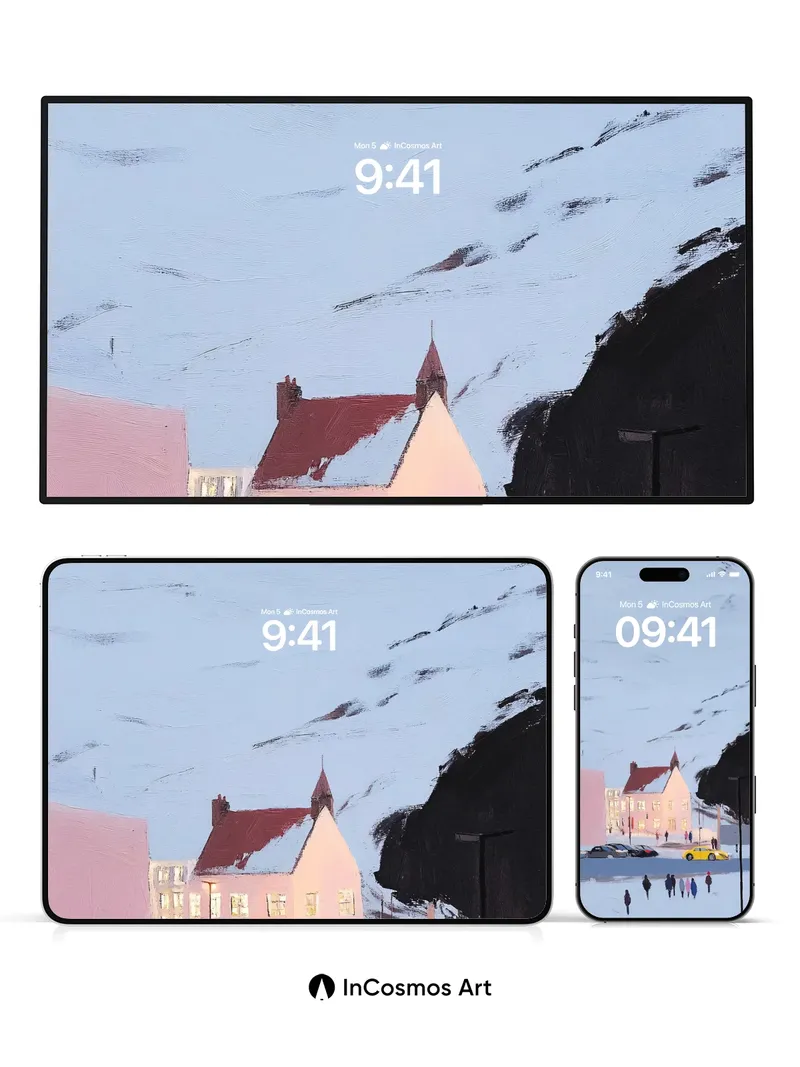 Serenity in Snowdrift Wallpaper with Pink Church Glow