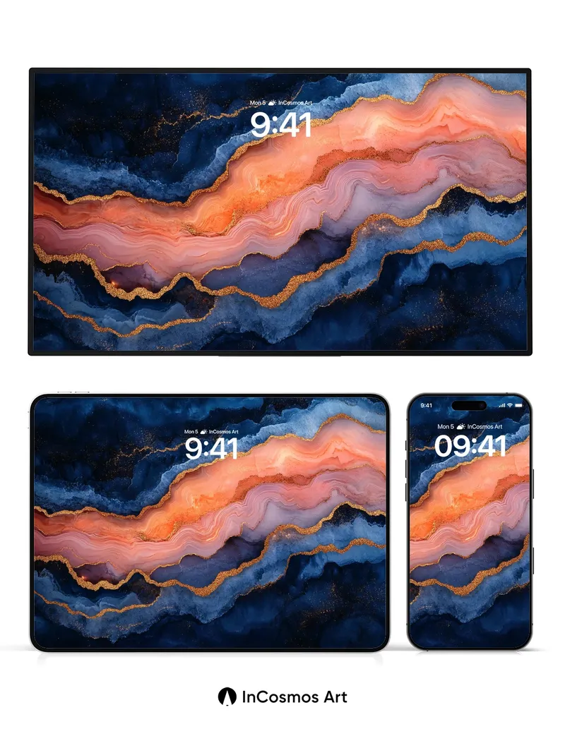 Luminous Agate Wallpaper with Golden Veins