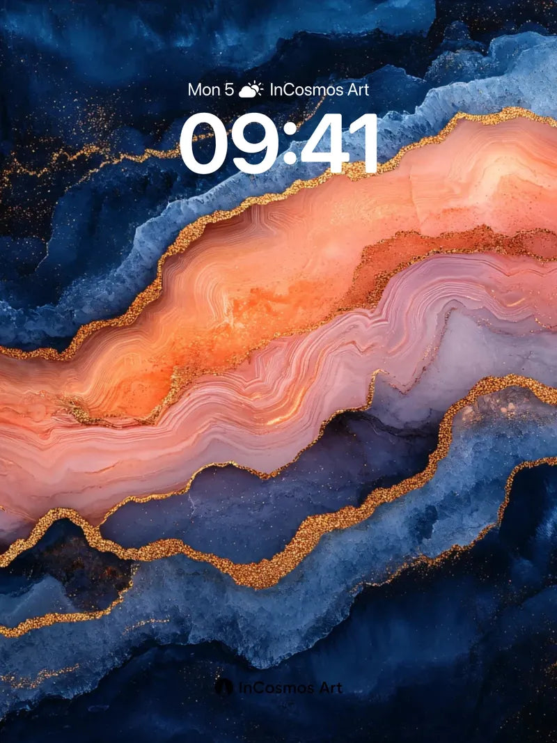 Luminous Agate Wallpaper with Golden Veins