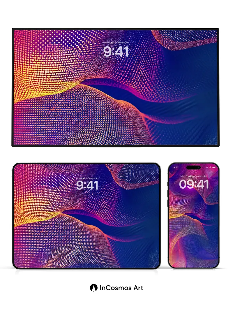 Neon Pulse Wallpaper with Dotted Waves