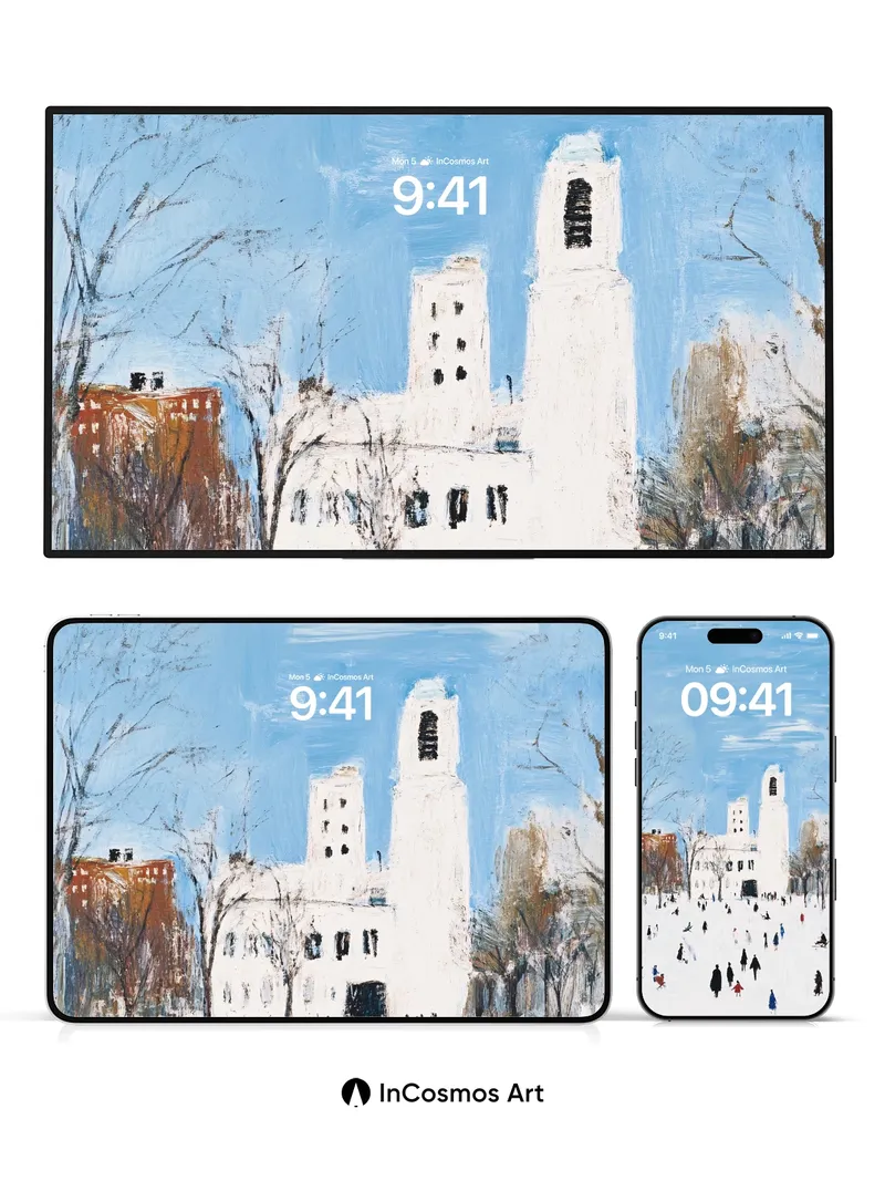 Snowlight Reverie Wallpaper with Church Silhouette