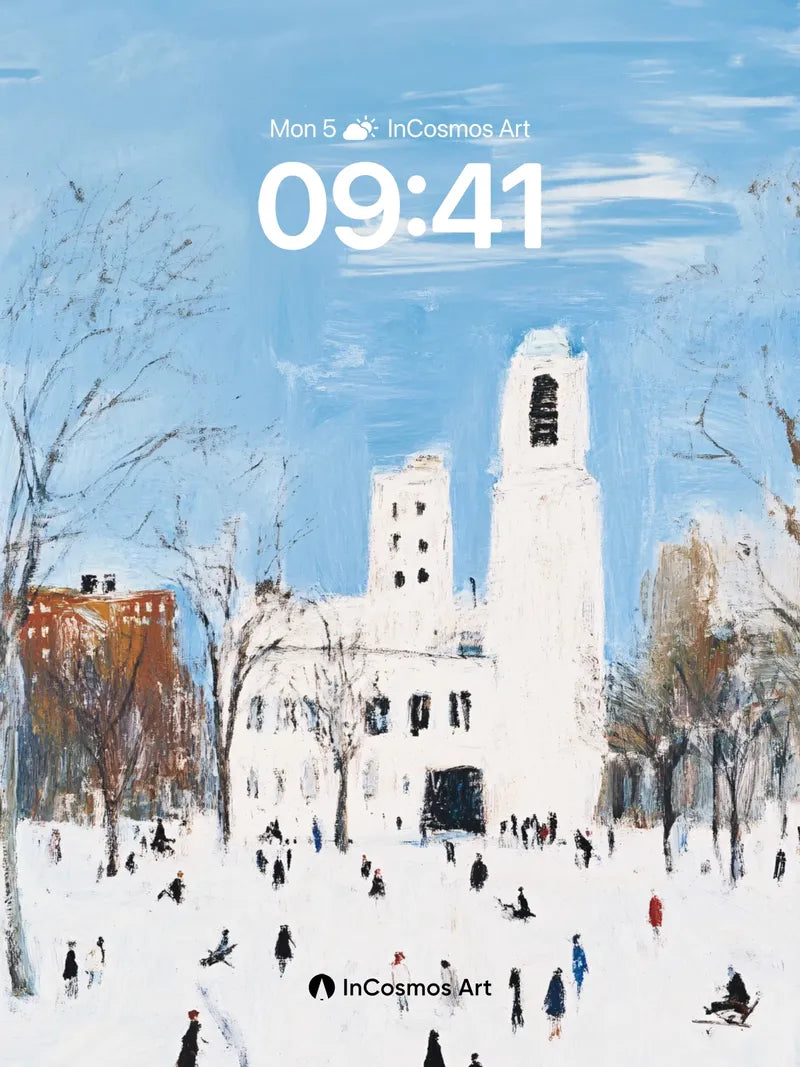 Snowlight Reverie Wallpaper with Church Silhouette