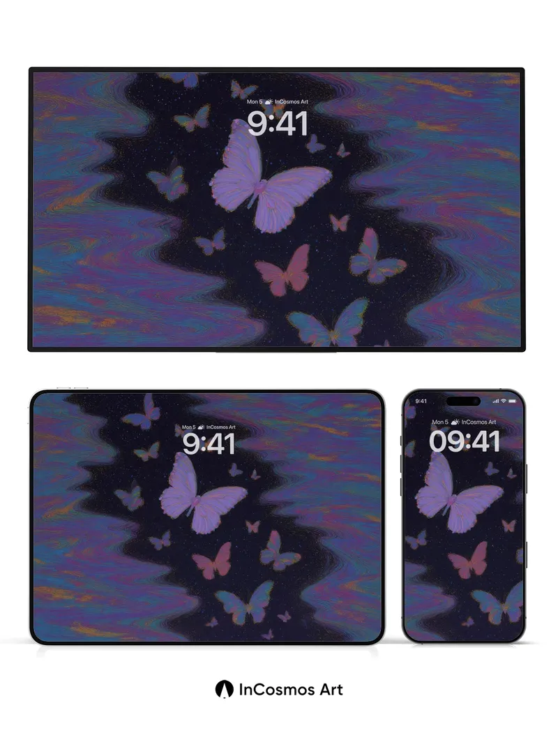 Luminous Mirage Wallpaper with Floating Butterflies