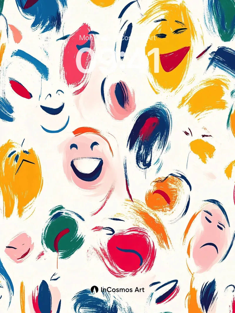 Joyful Brushstroke Wallpaper with Playful Faces wallpaper for iPhone, iPad & Mac