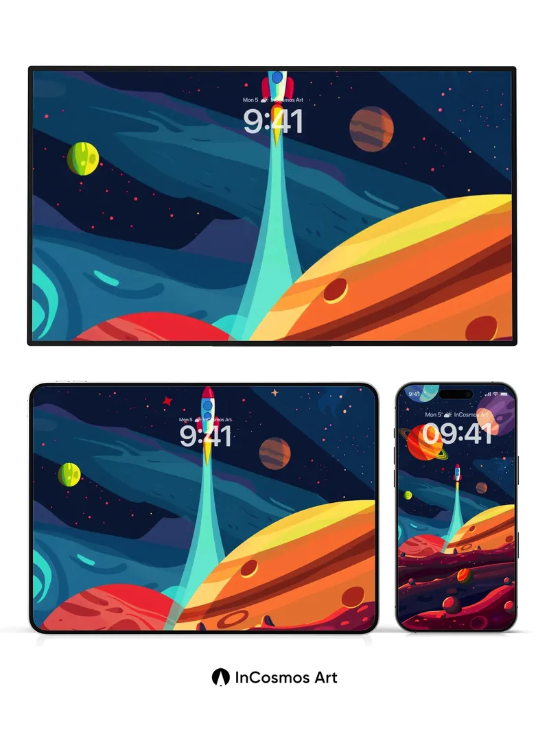 Cosmic Launch Wallpaper with Neon Trails