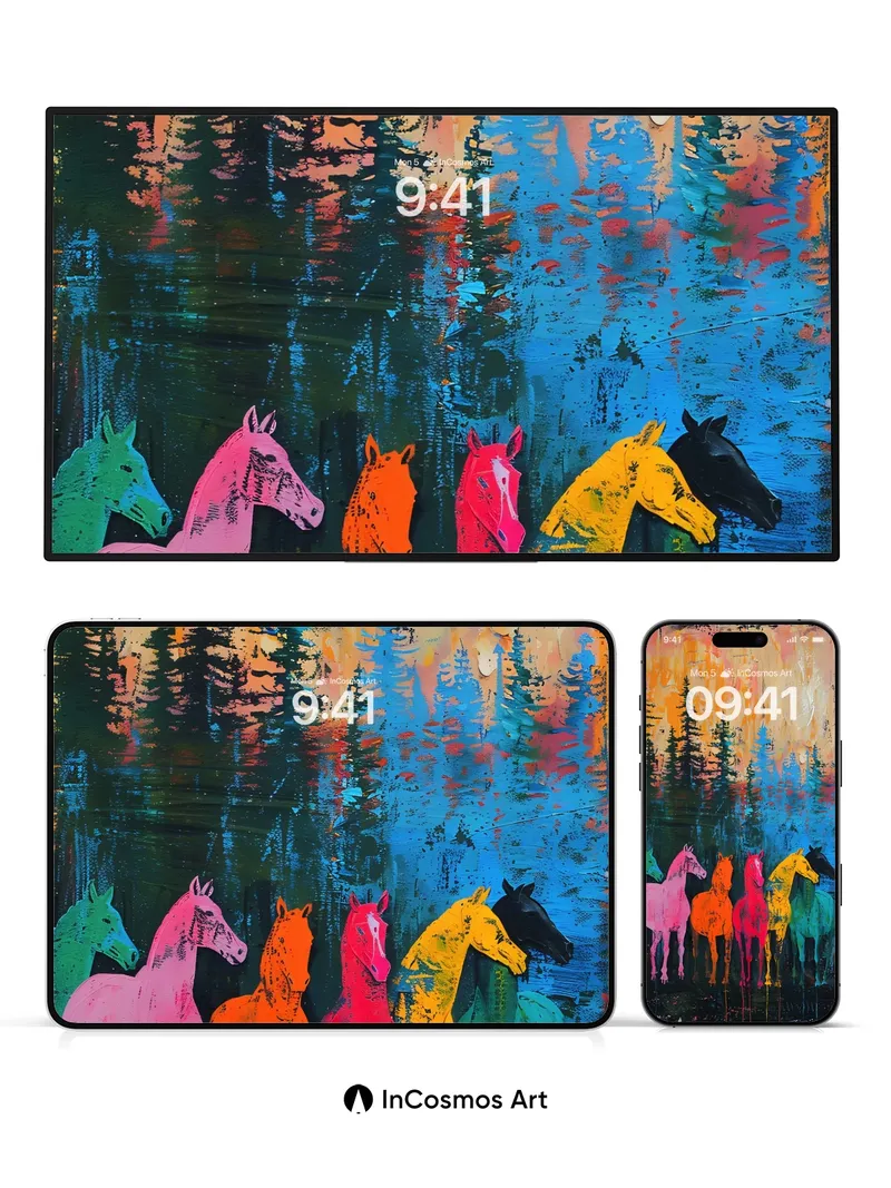 Rainbow Herd Wallpaper with Forest Echoes