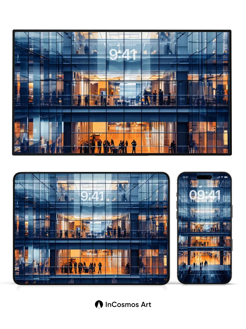 Glass Labyrinth Wallpaper with Floating Light