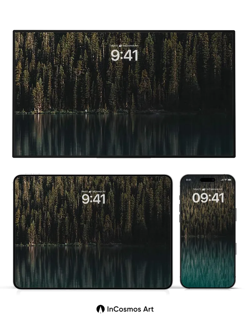 Serenity Forest Wallpaper with Mirror Lake Depths