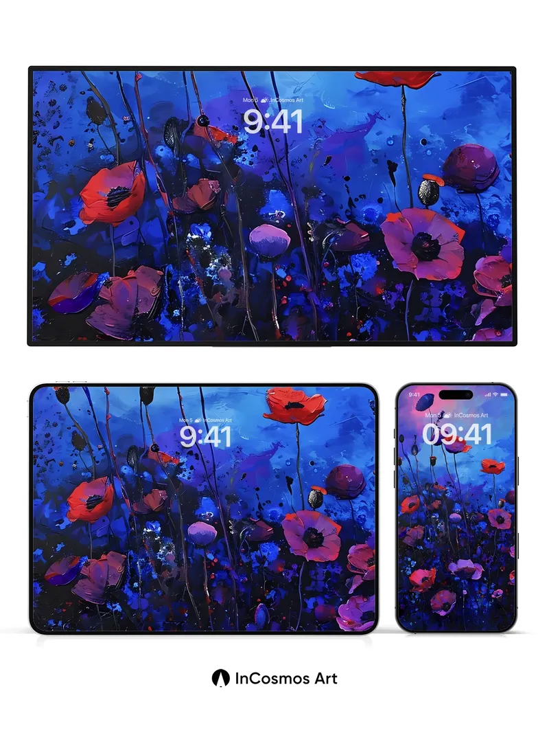 Midnight Bloom Wallpaper with Electric Petals