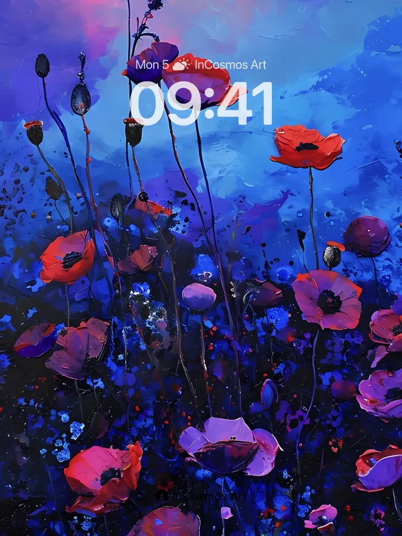 Midnight Bloom Wallpaper with Electric Petals