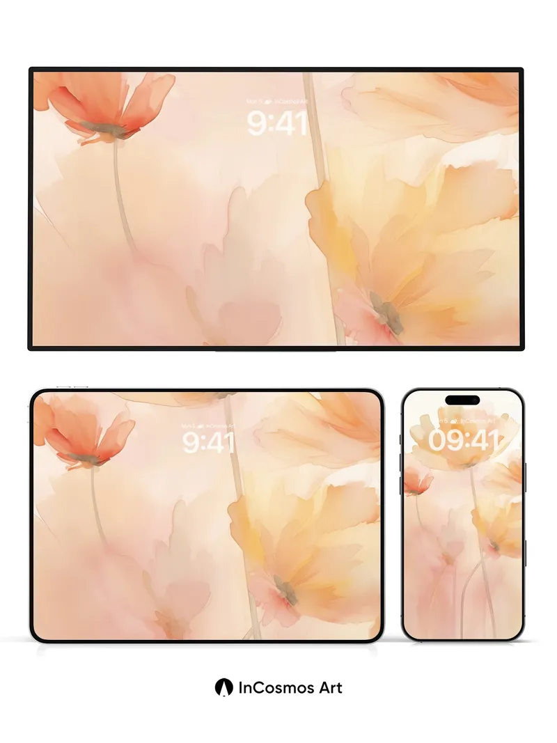 Soft Hush Floral Wallpaper with Watercolor Light