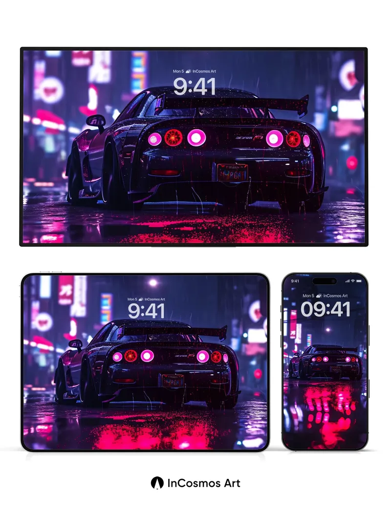 Neon Mirage Wallpaper with Rain-Soaked Reflections