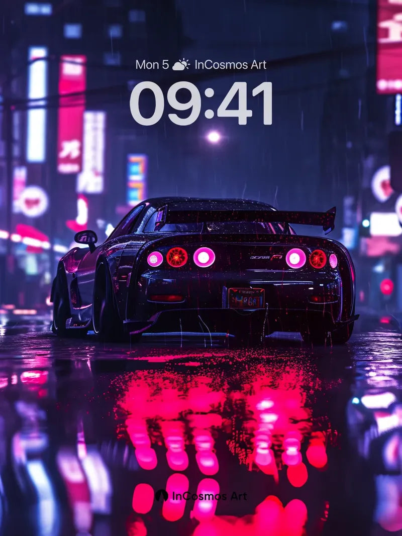 Neon Mirage Wallpaper with Rain-Soaked Reflections