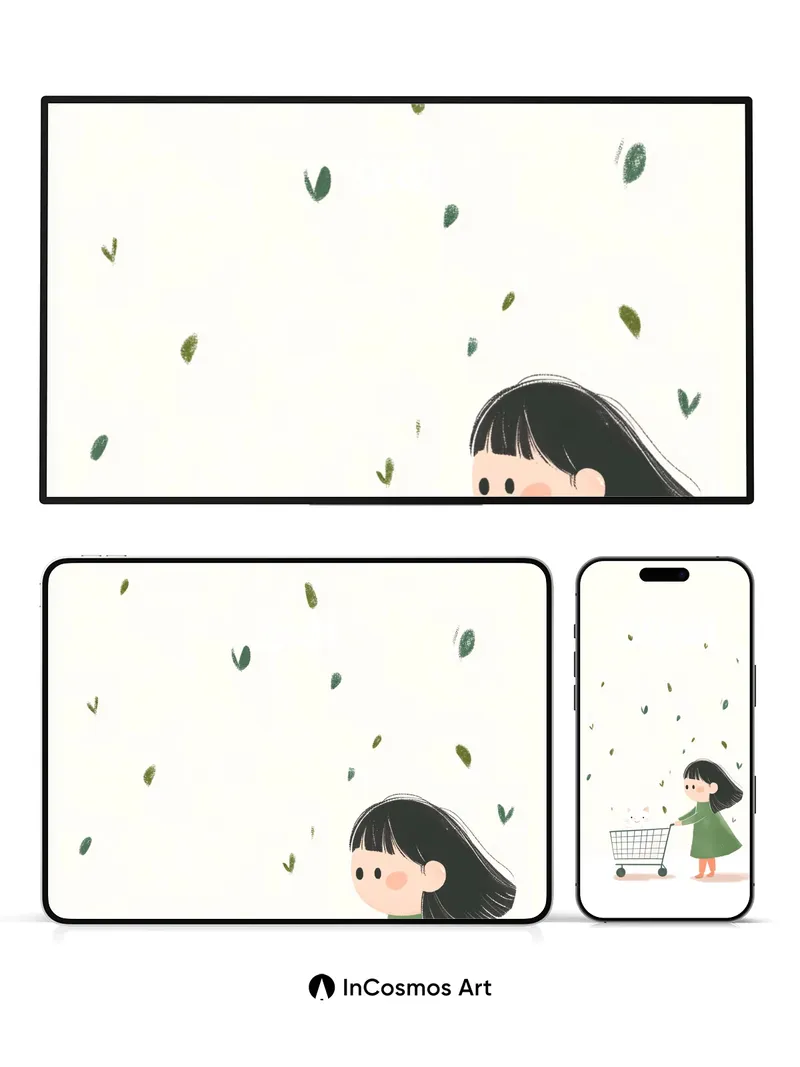 Whispering Leaves Wallpaper with Kitten Cart