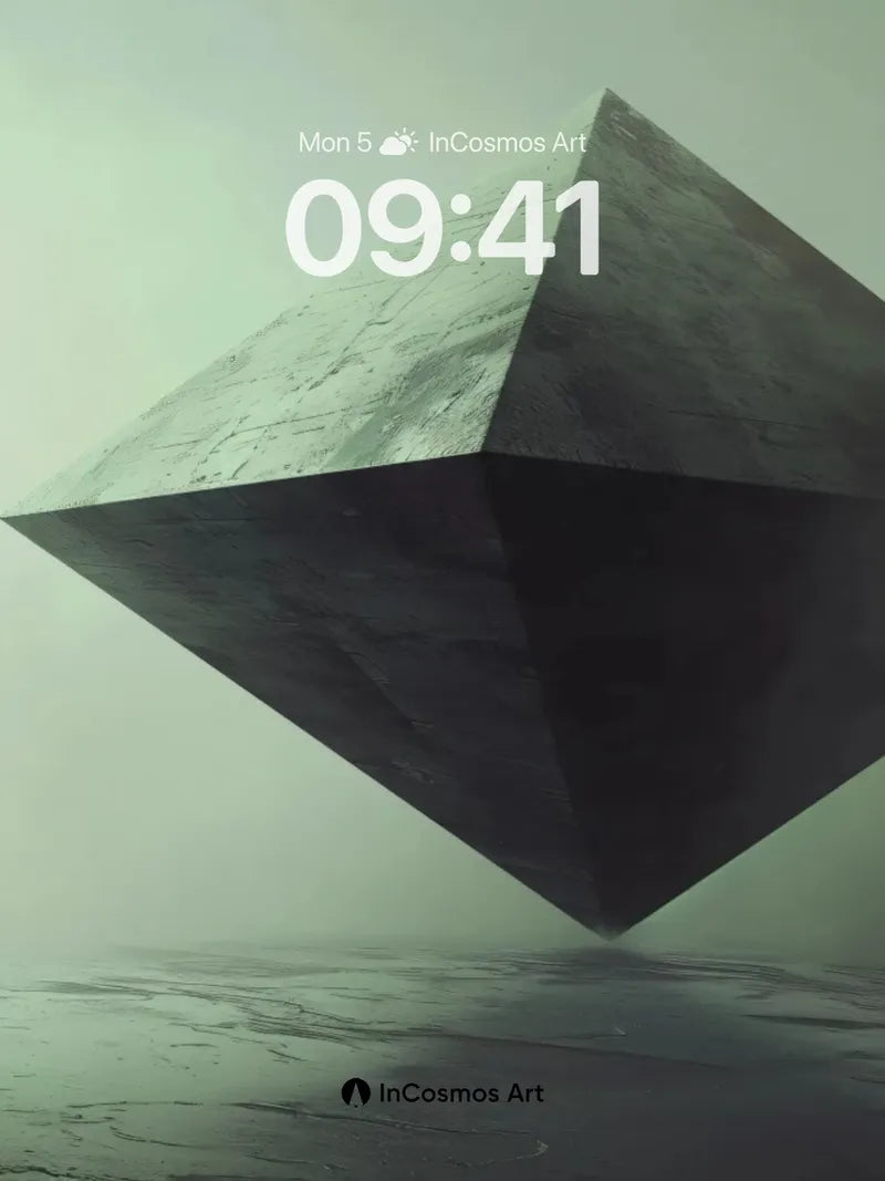 Mysterious Geometry Wallpaper with Floating Cube wallpaper for iPhone, iPad & Mac