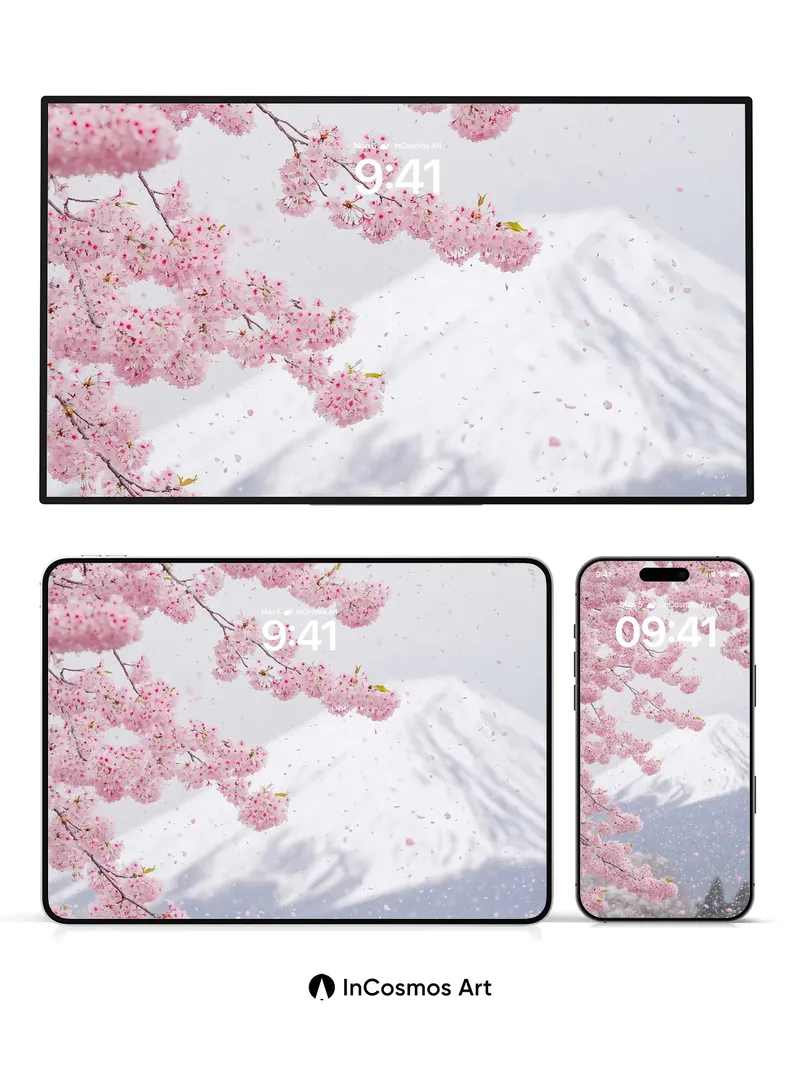 Serenity Cherry Bloom Wallpaper with Mount Fuji