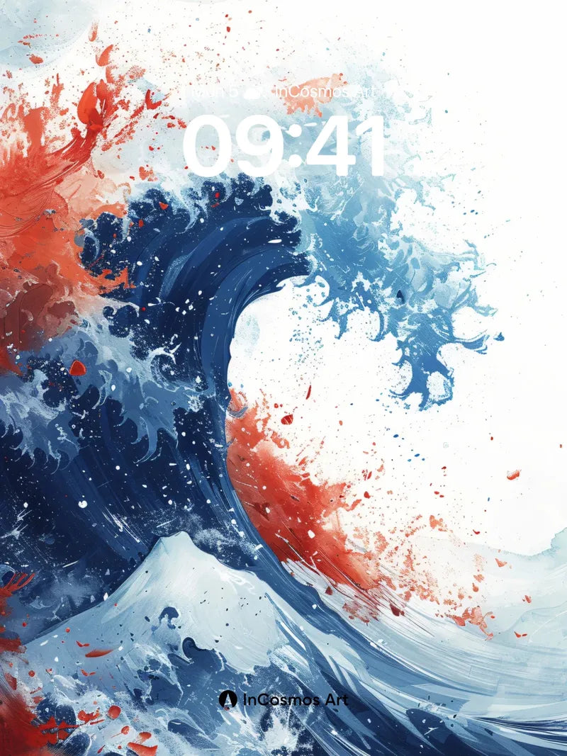 Crimson Surge Wallpaper with Hokusai Echo wallpaper for iPhone, iPad & Mac