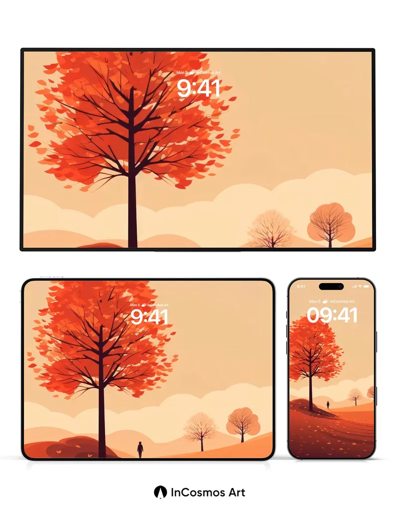 Autumn Hush Wallpaper with Solitary Walker