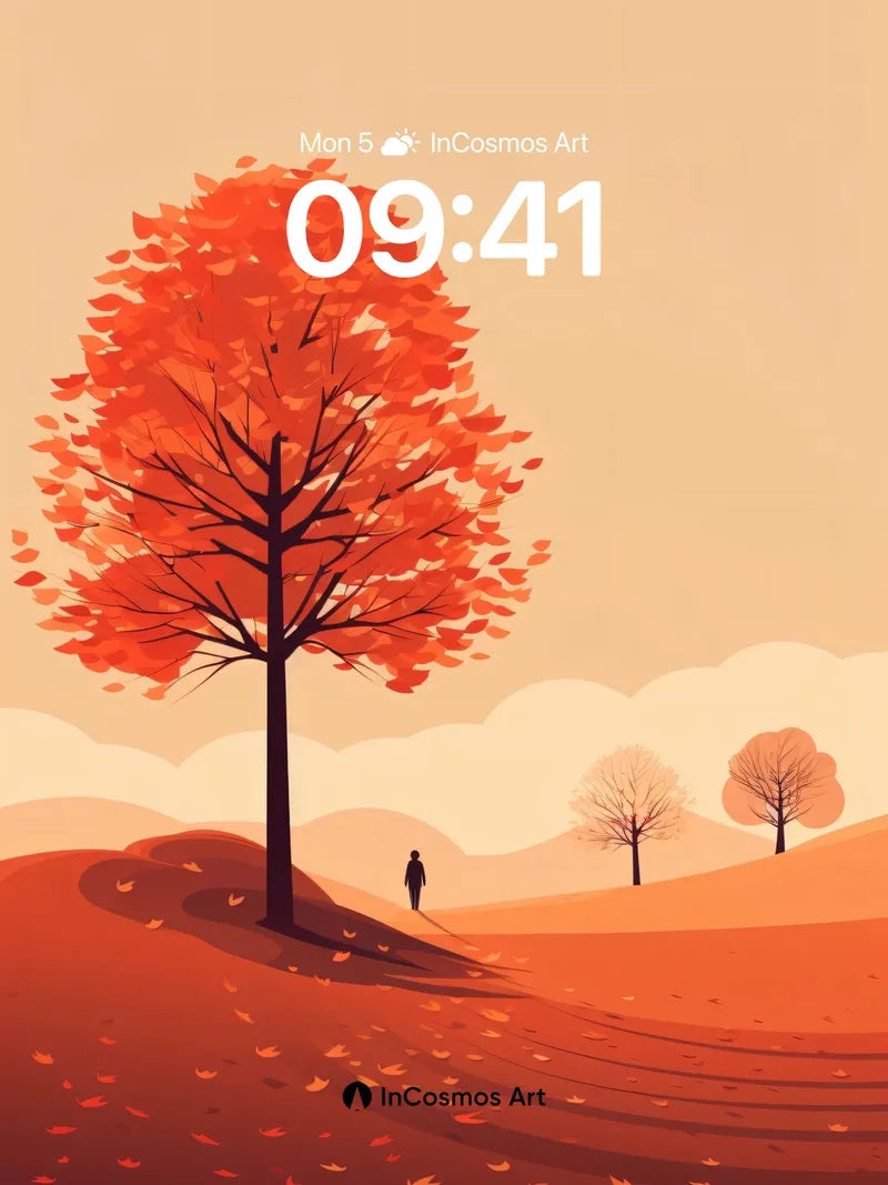 Autumn Hush Wallpaper with Solitary Walker