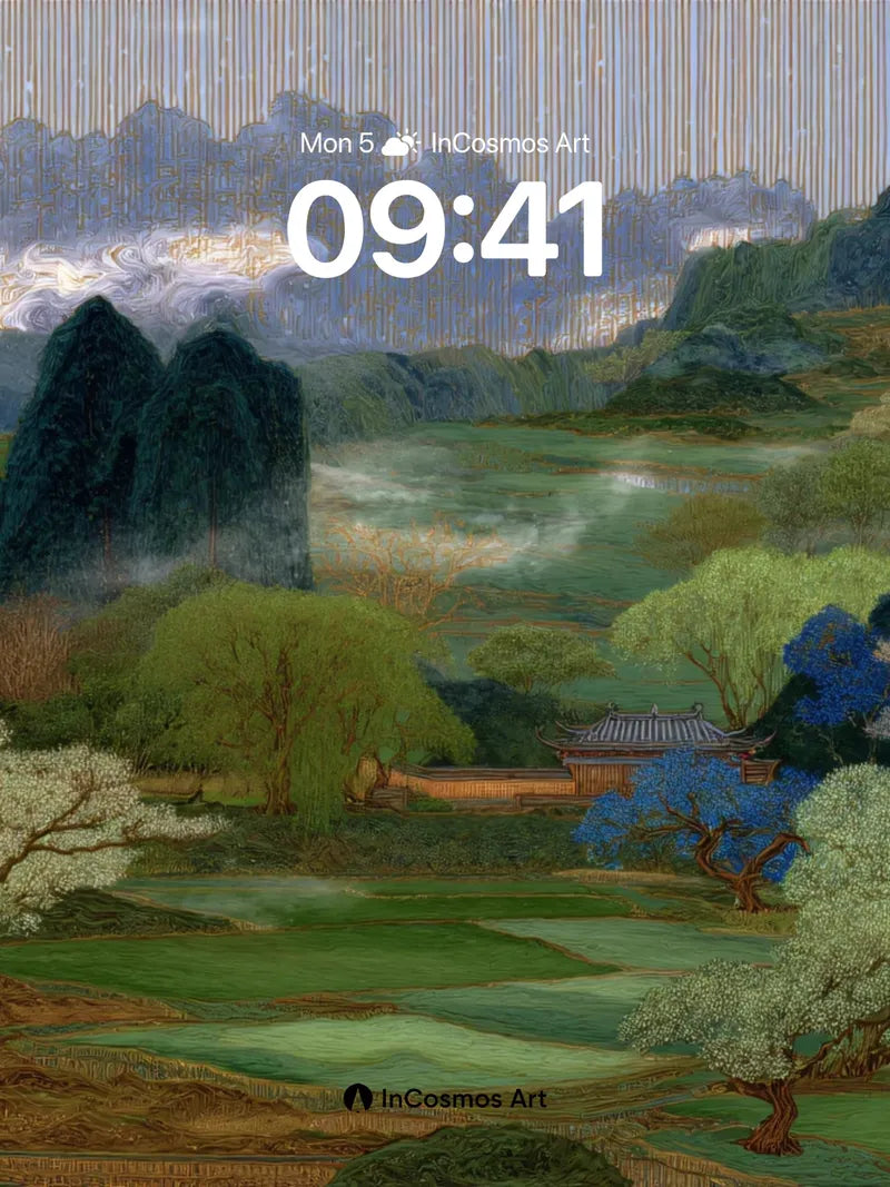 Serenity Bloom Wallpaper with Ink-Blot Trees