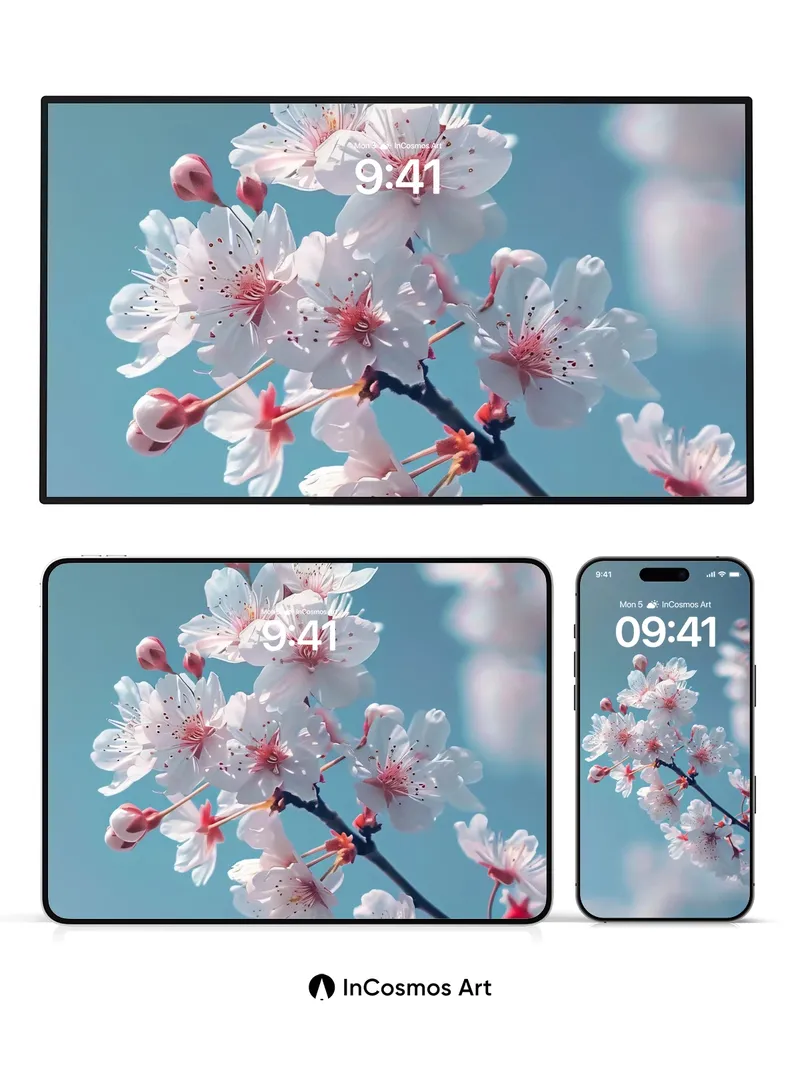 Serene Cherry Bloom Wallpaper with Soft Sky Gradient
