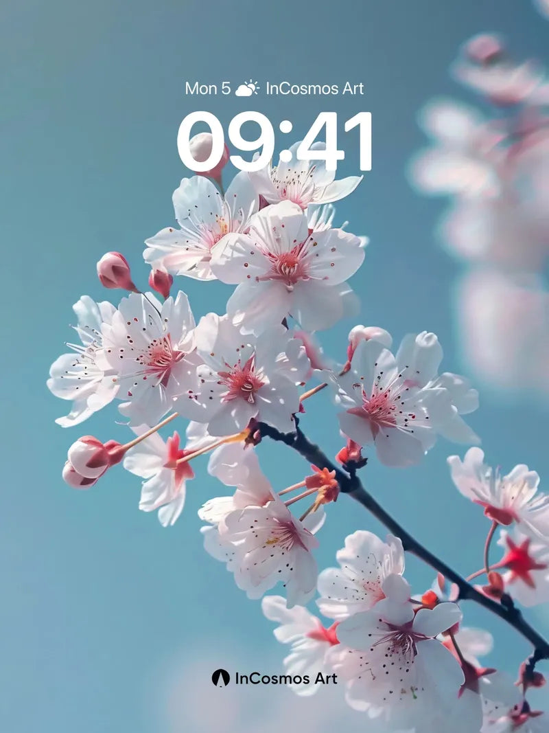 Serene Cherry Bloom Wallpaper with Soft Sky Gradient wallpaper for iPhone, iPad & Mac