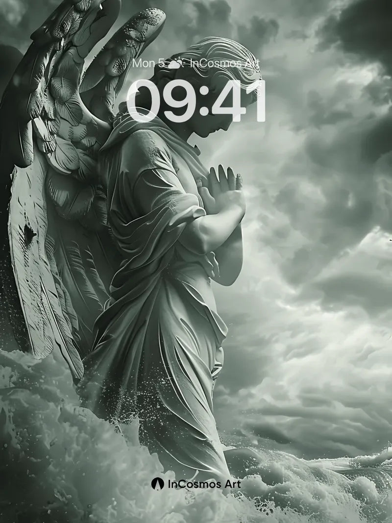 Storm-Wrought Angel Wallpaper with Sea-etched Wings wallpaper for iPhone, iPad & Mac