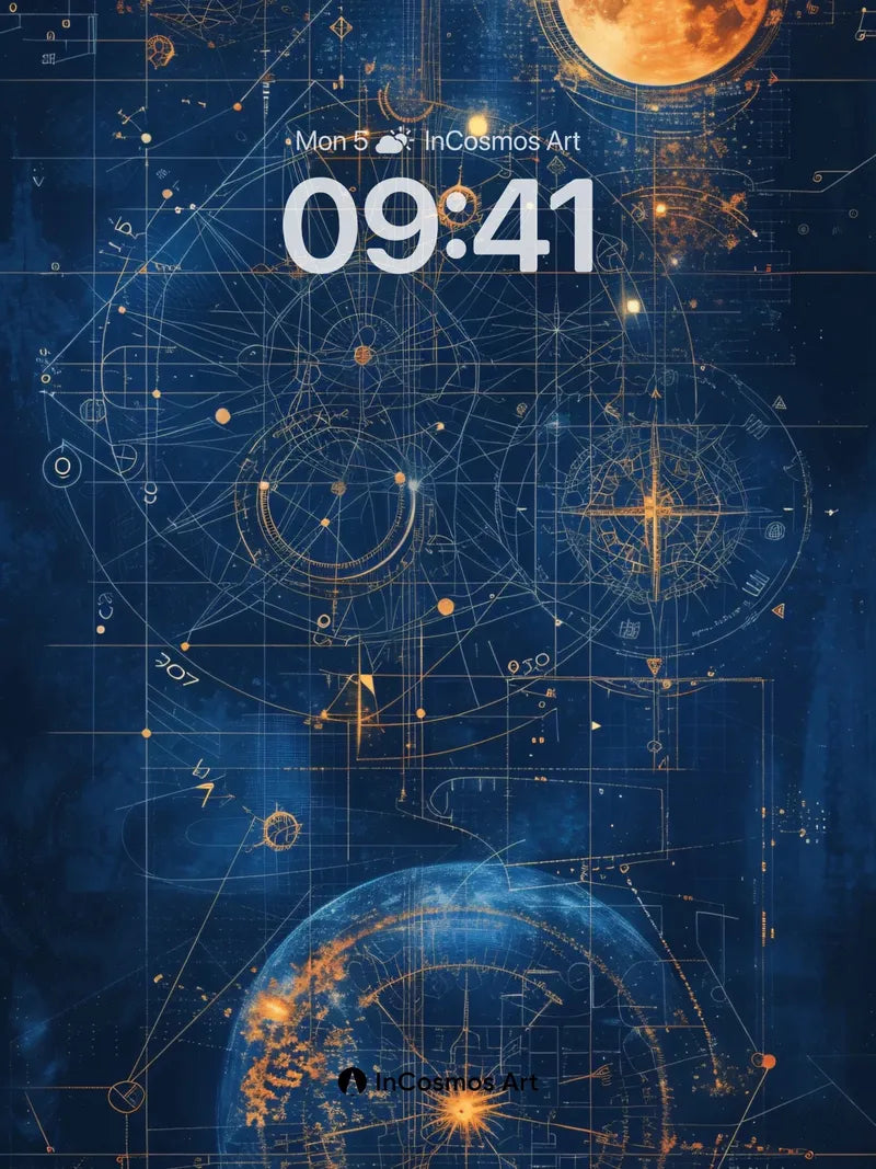 Cosmic Blueprint Wallpaper with Celestial Grid