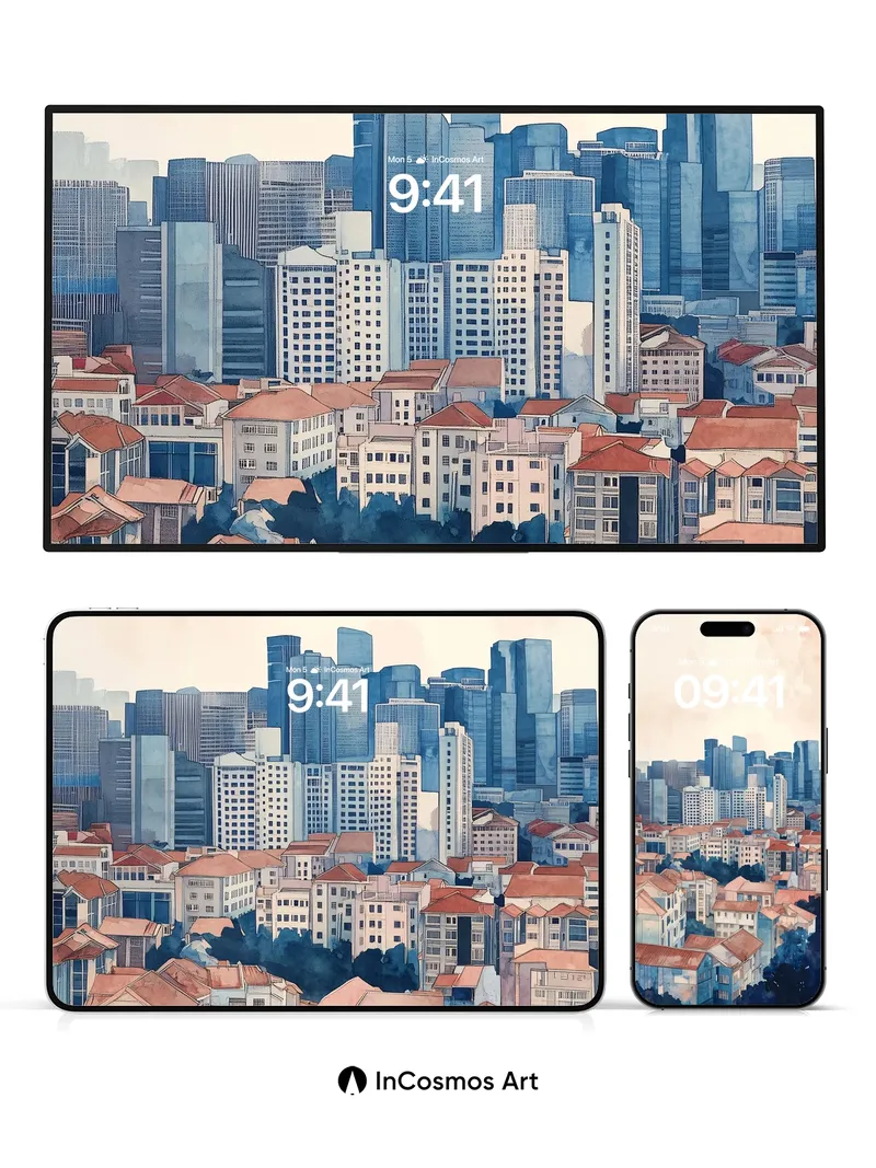 Cobalt Horizon Wallpaper with Terracotta Echoes