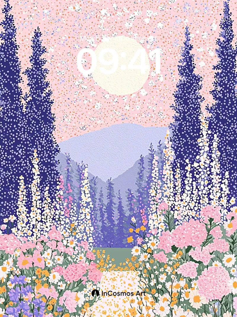 Luminous Meadow Wallpaper with Starry Sky Path